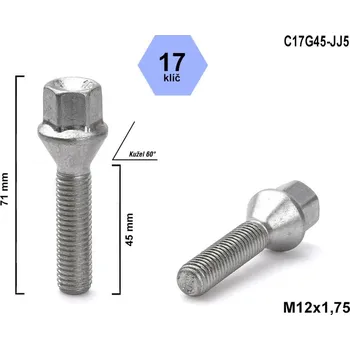 Auto-moto Kolový šroub M12x1,75x45 kužel, klíč 19, C19G45, výška 70 mm