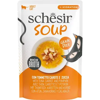 Krmivo pro kočku Schesir Cat Adult Soup tuňák mrkev dýně 40 g