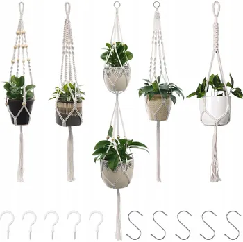 Stojan na květiny Držák Na Květináč Makramé na květiny Boho s provázkem na zeď Květináč 5 ks
