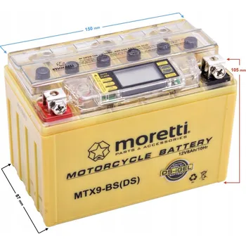 Motobaterie Akumulátor YTX9 Moretti AGM MTX9-BS 12V 8Ah 120A + LCD ukazatel