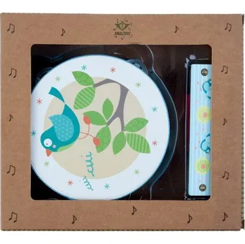 Hudební nástroj pro děti ANGEL TOYS DŘEVĚNÁ TAMBURÍNA S HARMONIKOU SET 2V1