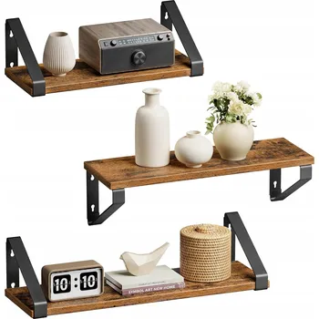 police Nástěnná police, regál, 3 kusy, hnědá, vintage styl