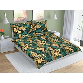 Povlečení Bellatex Povlečení bavlna na dvoudeku monstera zelená 240x200, 2ks 70x90 cm (240 cm šířka x 200 cm délka)
