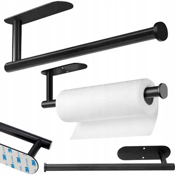 Věšák DRŽÁK NA PAPÍROVÉ UTĚRKY ZÁVĚSNÝ KUCHYŇSKÝ LOFT BEZ VRTÁNÍ ČERNÝ MATNÝ