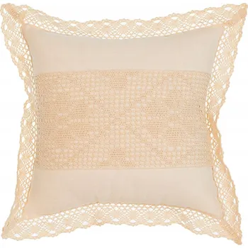 Povlak na dekorativní polštářek Krémový bavlněný povlak na polštář s krajkou, dekorativní, 40x40 cm, styl BOHO