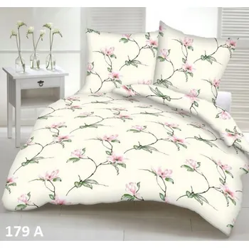 Povlečení Krepové povlečení 160x200 krémové růžové květy s knoflíky 100% bavlna