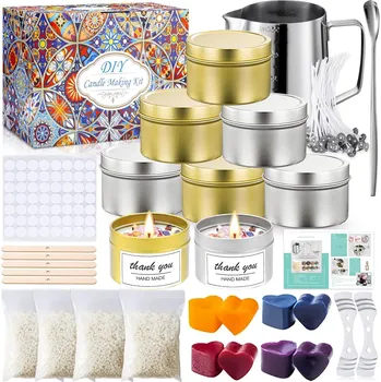 Výtvarná sada Velká sada pro výrobu svíček DIY Vosk Nádoby Barvy Barviva Samolepky