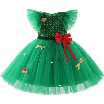 Karnevalový kostým ŠATY VÁNOČNÍ PRO DÍVKU KOSTÝM ZELENÝ STROMEČEK 104 110