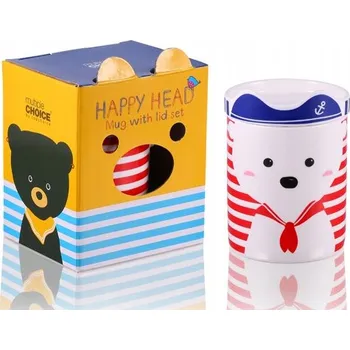 Hrnek s víčkem porcelánový námořnický proužky Medvídek Kapitán Ted Ahoj 280 ml