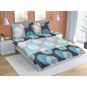 Povlečení Bellatex Povlečení bavlna na dvoudeku Koule tyrkysová, šedá 220x200, 2ks 70x90 cm (220 cm šířka x 200 cm délka)