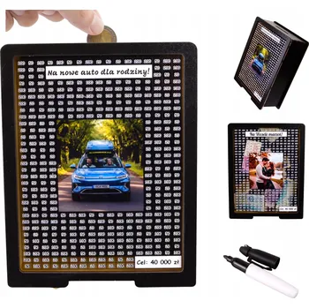 Obraz Dřevěné Prasátko Pokladnička s Cílem a Vlastní Fotkou Personalizované ČERNÉ DÁREK