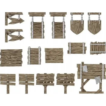 Plastikový model 3D tištěná sada Dřevěné cedule 1:48-1:35 - dřevěné znaky a štíty 16 ks
