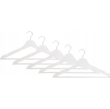 Věšák KLASICKÉ DŘEVĚNÉ VĚŠÁKY BÍLÉ SADA 5 ks PŘÍSLUŠENSTVÍ VĚŠÁKY