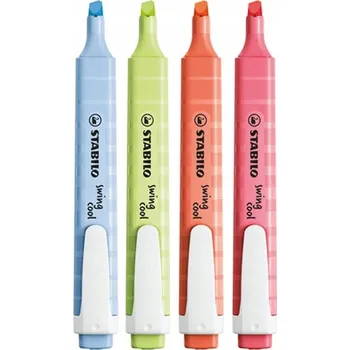 Zvýrazňovač Stabilo pastelové, vícebarevné fixy do školy, řezané, 4 ks