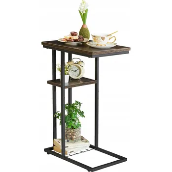 Konferenční stolek Konferenční stolek s poličkou do obýváku, ložnice, noční stolek ve tvaru C, hnědý