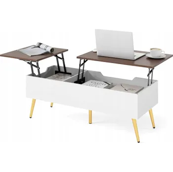 Konferenční stolek KONFERENČNÍ STOLEK S POLICÍ DO OBÝVACÍHO POKOJE, STŮL S UKRYTOU POLICÍ, OBDÉLNÍKOVÝ DŘEVĚNÝ