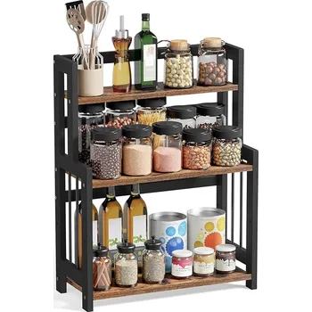 Obraz STOJAK NA PRZYPRAWY DO KUCHNI ORGANIZER KUCHYŇSKÝ HNĚDO ČERNÝ