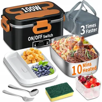 Svačinový box ELEKTRYCZNE PUDEŁKO NA LUNCH PODGRZEWANE PŘENOSNÝ TERMO BOX 3V1 ČERNÝ