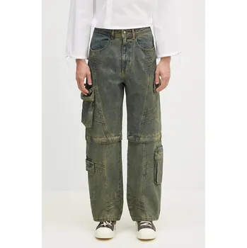 Pánské džíny Džíny Andersson Bell Cargo Coated Wide-Leg Jeans pánské, apa749ml, 28, zelená, 87X