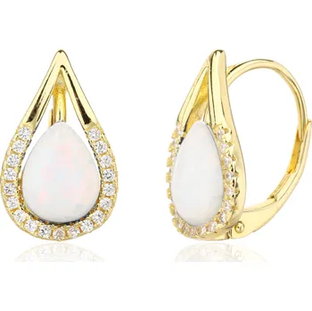 Náušnice Moonlit Stříbrné náušnice s kapkou a syntetickým opálem pozlacené