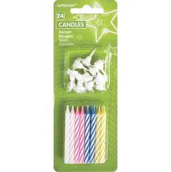 Dortová svíčka Dortové svíčky 24 ks + 12 ks držáků mix barev 17102-99