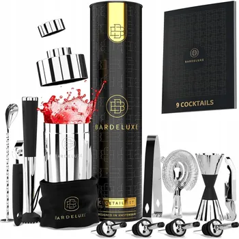 Shaker BARMANSKÁ SADA SHAKER NA KOKTEJLY KNIHA RECEPTŮ KRABIČKA STŘÍBRNÁ