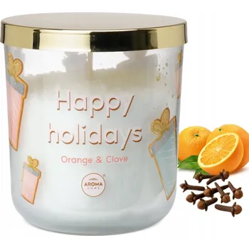 Svíčka VÁNOČNÍ VONNÁ SVÍČKA AROMA HAPPY HOLIDAYS 100G VŮNĚ POMERANČ A HŘEBÍČEK
