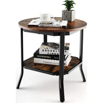 Konferenční stolek KONFERENČNÍ STOLEK KULATÝ ODkládací DVOUÚROVŇOVÝ DO OBÝVACÍHO POKOJE LOŽNICE HNĚDÝ