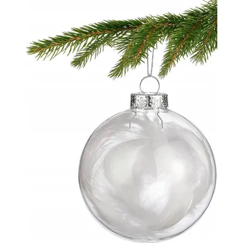 Vánoční dekorace Průhledné vánoční Vánoční Baňky s bílým peřím, sada 6 Ks koulí 8 cm