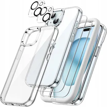 Pouzdro na mobilní telefon SADA 5v1 pro iPHONE 15 PLUS: POUZDRO, Ochrana Fotoaparátu a Displeje, PRŮHLEDNÝ Kryt
