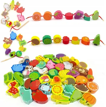 Dřevěná hračka Drewniana Hračka do Nawlekania pro děti Skládačka Dárek 42 Kusů