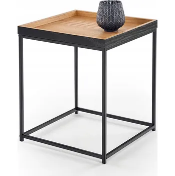 Konferenční stolek YAVA ŁAWA DUB PŘÍRODNÍ / ČERNÝ čtverec kovový loftový stolek