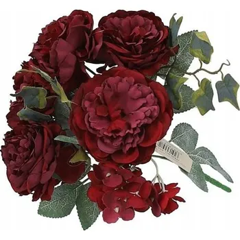 umělá květina Bukiet růžový s hortenzií bordó 30 cm