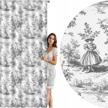 Obraz Závěs do kuchyně obývacího pokoje na pásce žabky 140X230 toile de jouy šedý