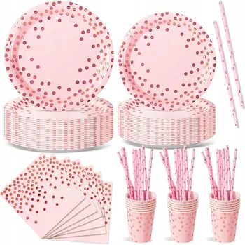 Talíř SADA JEDNORÁZOVÉHO PAPÍROVÉHO NÁDOBÍ NA OSLAVU, TALÍŘKY RŮŽOVÉ