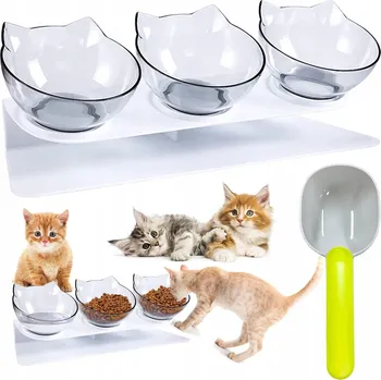 miska pro kočku Sada tří misek na krmení MISKY PRO KOČKY NA STOJANU, SADA TŘÍ MISEK, kovové, 200 ml