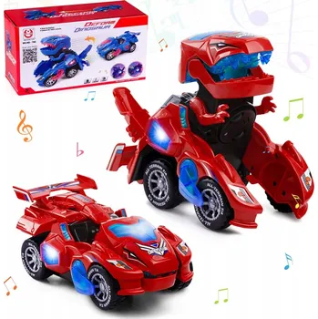 autíčko Highttoy Transformující Dinosaurus Autíčko se Světlem a Zvukem - Červené