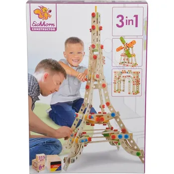 ostatní stavebnice Dřevěná stavebnice most Construct 3v1 Eiffelovka, mlýn, výtězný oblouk