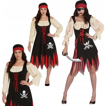 Karnevalový kostým Sada pro dospělé Hříšná pirátka (šaty, šátek na hlavu, čelenka