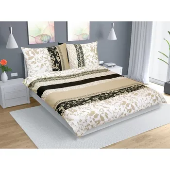 Povlečení Bellatex Povlečení bavlna na dvoudeku béžové lístky 180x220, 2ks 70x90 cm