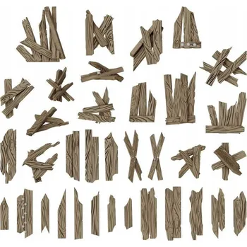 Plastikový model 3D tištěná sada Rozbité dřevěné desky 1:48-1:35 - polámané desky 35 ks