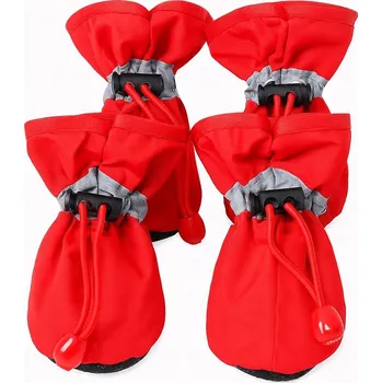 Obleček pro psa OCHRANNÉ BOTY NA TLAPKY PRO PSA KOČKU ZATEPLENÉ ZIMNÍ OBLEČENÍ ČERVENÉ M