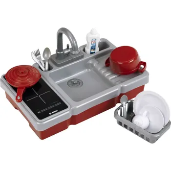 Dětská kuchyňka Dětský dřez s tekoucí vodou a indukční varnou deskou BOSCH mini – set s doplňky 3+
