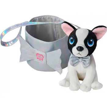 plyšák Chi Chi Love Shimmer plyšový černo‑bílý pejsek v kabelce