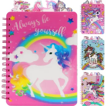 Dětský spirálový zápisník s plastovými záložkami, 120 listů - Jednorožec (mix vzorů)