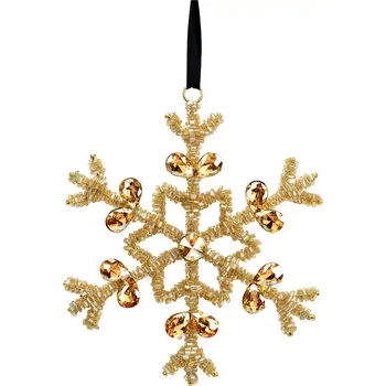 Vánoce Vánoční ozdoba zlatá sněhová vločka, průměr 13 cm (kov, sklo)