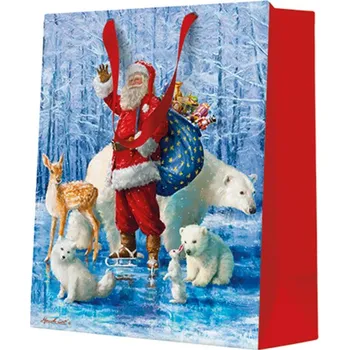 Dárková taška Dárková taška stredne velká - Santa Claus with animals 20x10x25 cm