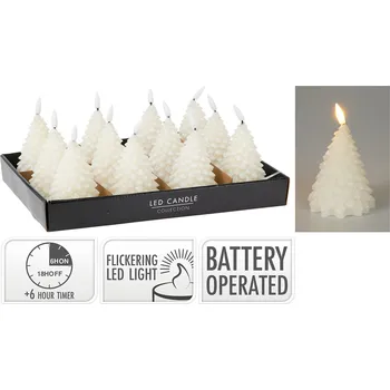 Svíčka LED svíčka s časovačem 11 cm, realistický plamen - bílé třpytky