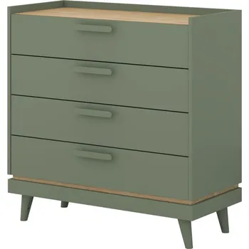 Komoda Komoda Scandi se zásuvkami - Helvetia Ztlumená zelená / Olejovaný dub 89.9x90 cm