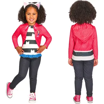 Dětský kostým GABBY’S DOLLHOUSE – top a čelenka s kočičími oušky (98–104 cm, 3–4 roky)